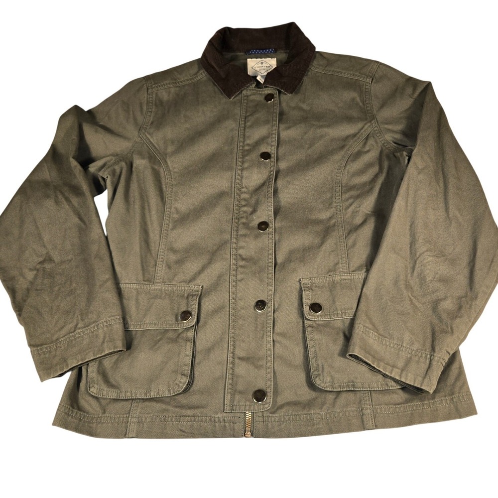 St John's Bay Womens Olive Green Utility Barn Jacket Corduroy Collar PS